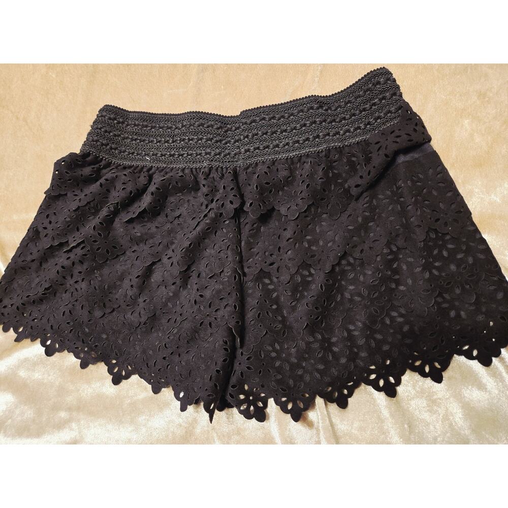 American Rag Shorts Womens S Black Faux Suede Eyelet Cutout Tiered Restyle Raven